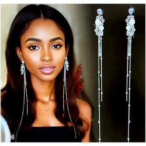 Long Tassel Elegant Silver Dangle Fashion Earrings 11"
